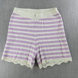 Willow & Wind Knit Shorts Women Medium Purple Striped Scalloped Cotton‎ Blend